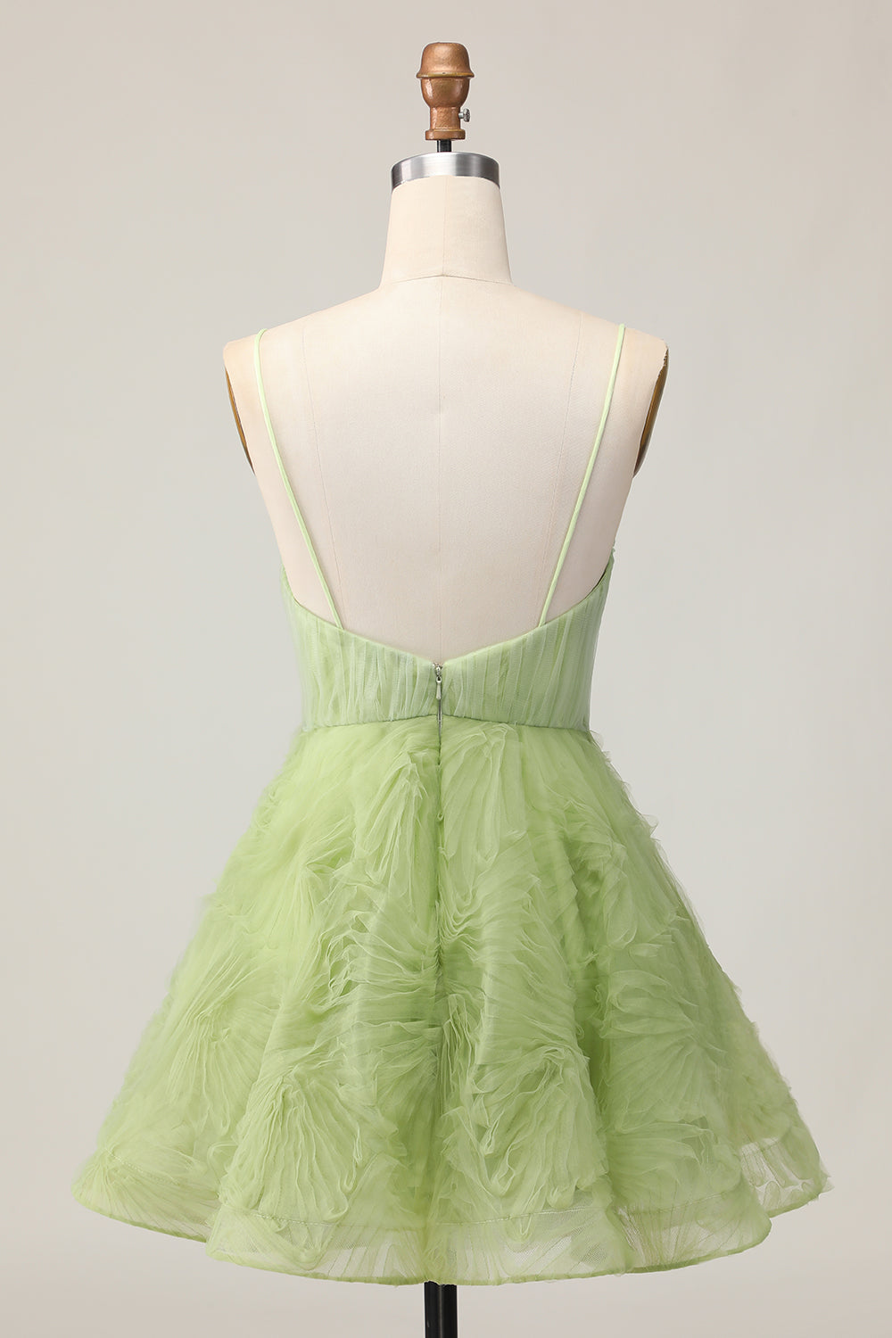 Green A Line Spaghetti Straps Short Homecoming Dress