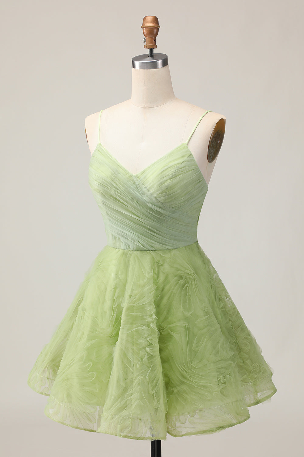 Green A Line Spaghetti Straps Short Homecoming Dress