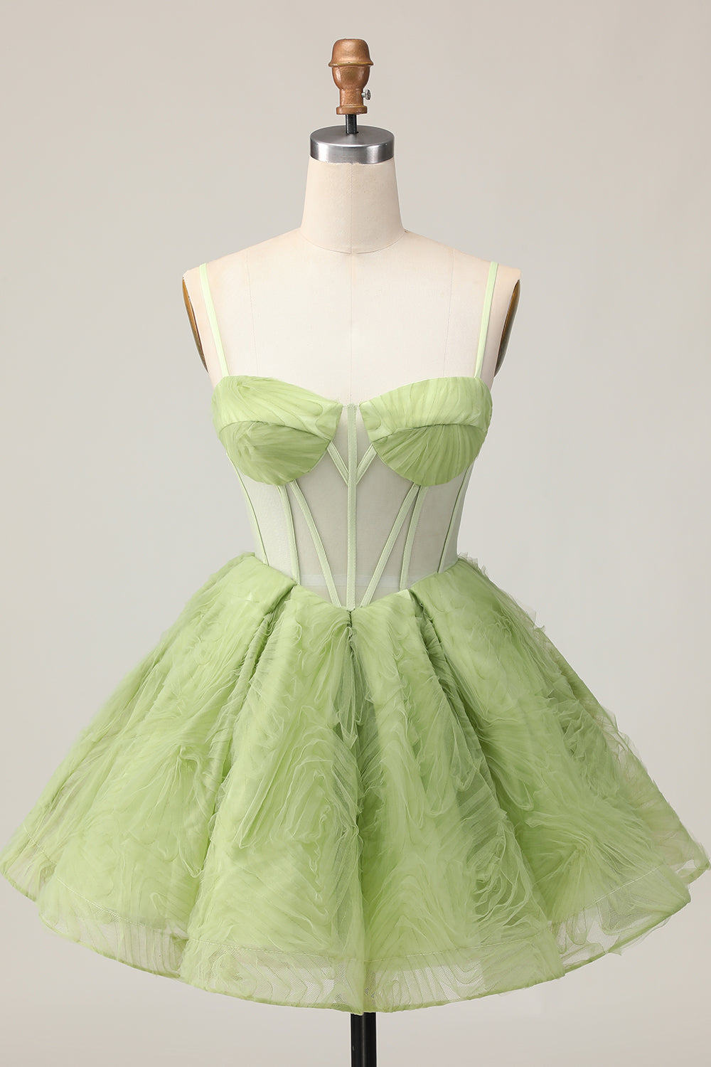 Green Corset A Line Spaghetti Straps Short Homecoming Dress