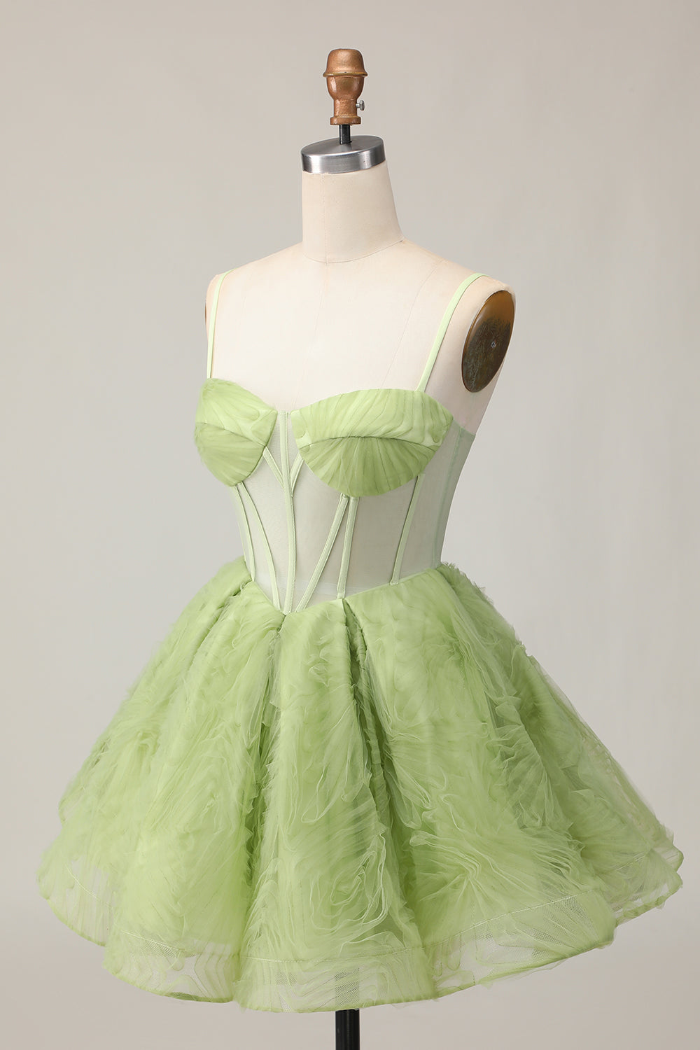 Green Corset A Line Spaghetti Straps Short Homecoming Dress