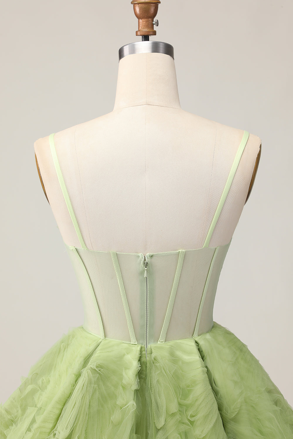 Green Corset A Line Spaghetti Straps Short Homecoming Dress