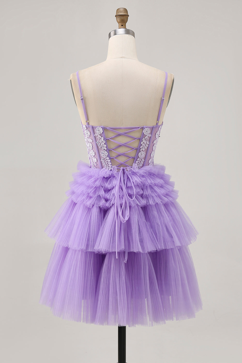 Sparkly Lavender Floral Short Corset Homecoming Dress with Ruffles