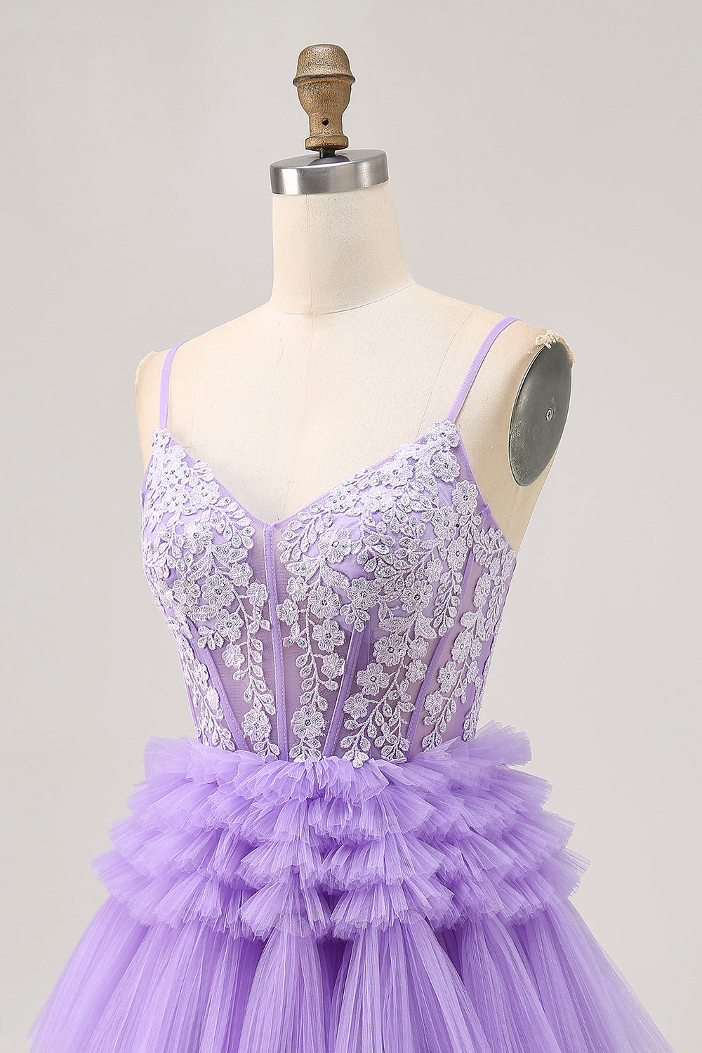 Sparkly Lavender Floral Short Corset Homecoming Dress with Ruffles