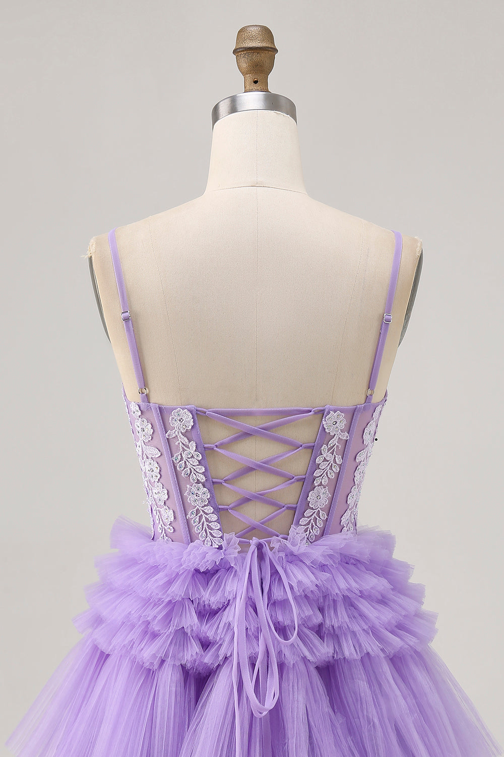 Sparkly Lavender Floral Short Corset Homecoming Dress with Ruffles