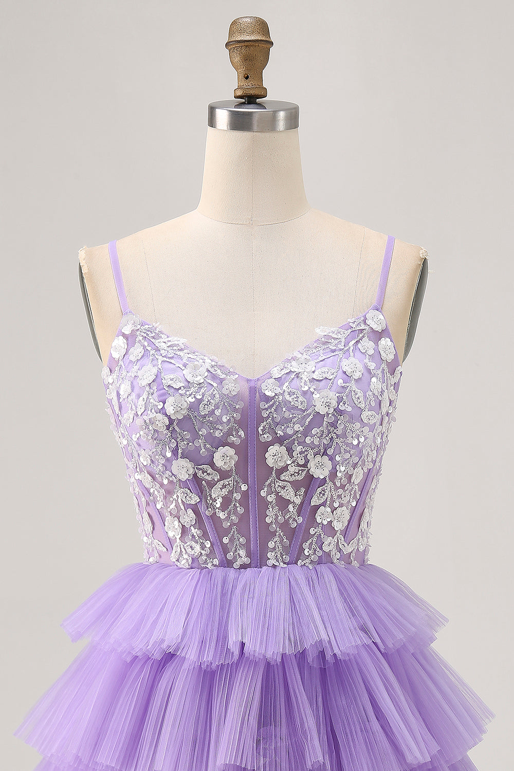 Lavender Floral Corset Short Homecoming Dress with Ruffles