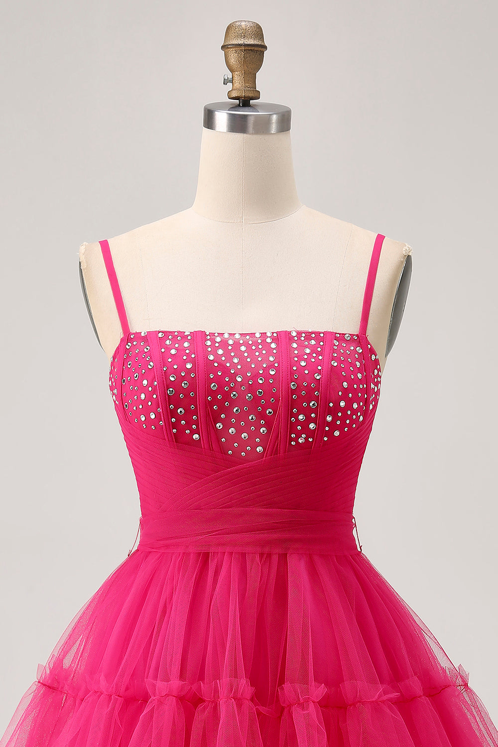 Sparkly Fuchsia Tulle A Line Short Homecoming Dress with Beading