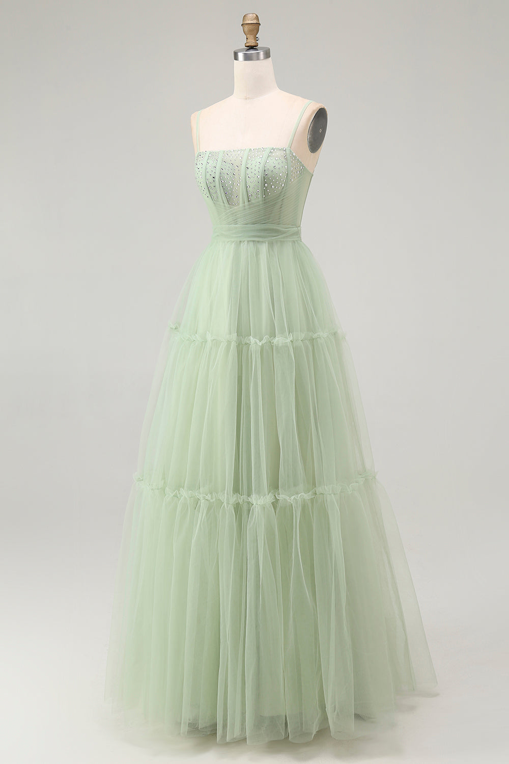 Sparkly Green Corset Beaded A Line Long Prom Dress with Bow