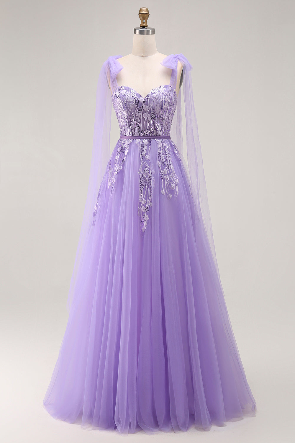 Sparkly Purple A Line Tulle Long Prom Dress with Sequins