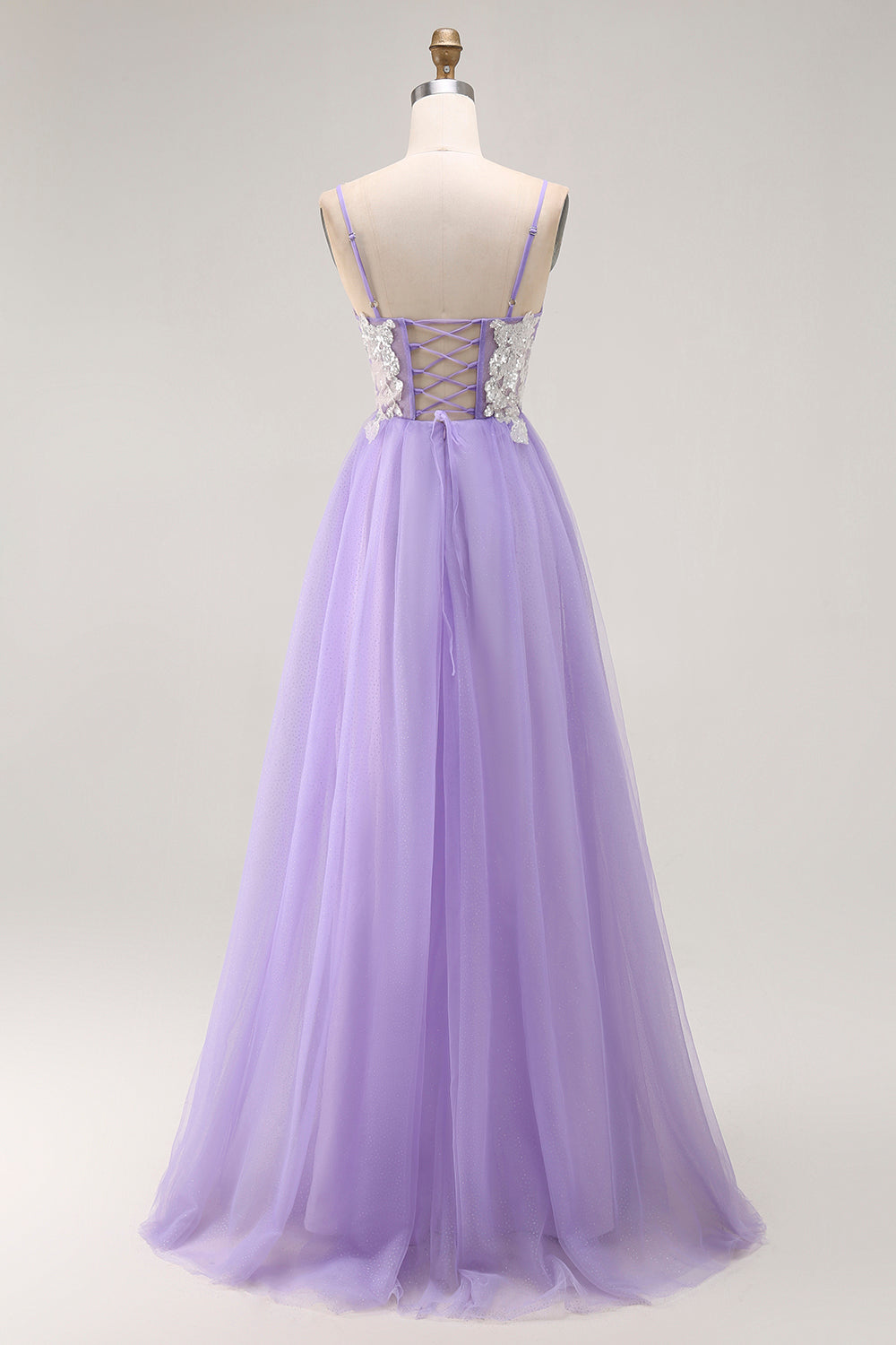 Sparkly Purple A Line Corset Long Prom Dress with Sequins