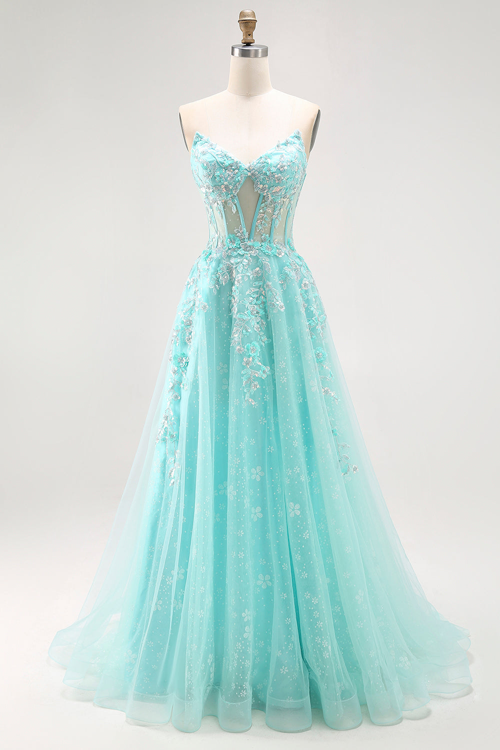 Sparkly Green Corset A Line Long Prom Dress with Lace