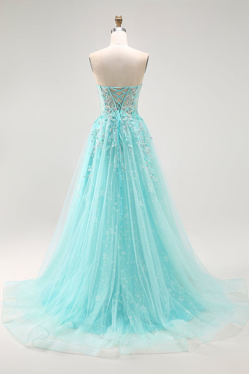 Sparkly Green Corset A Line Long Prom Dress with Lace
