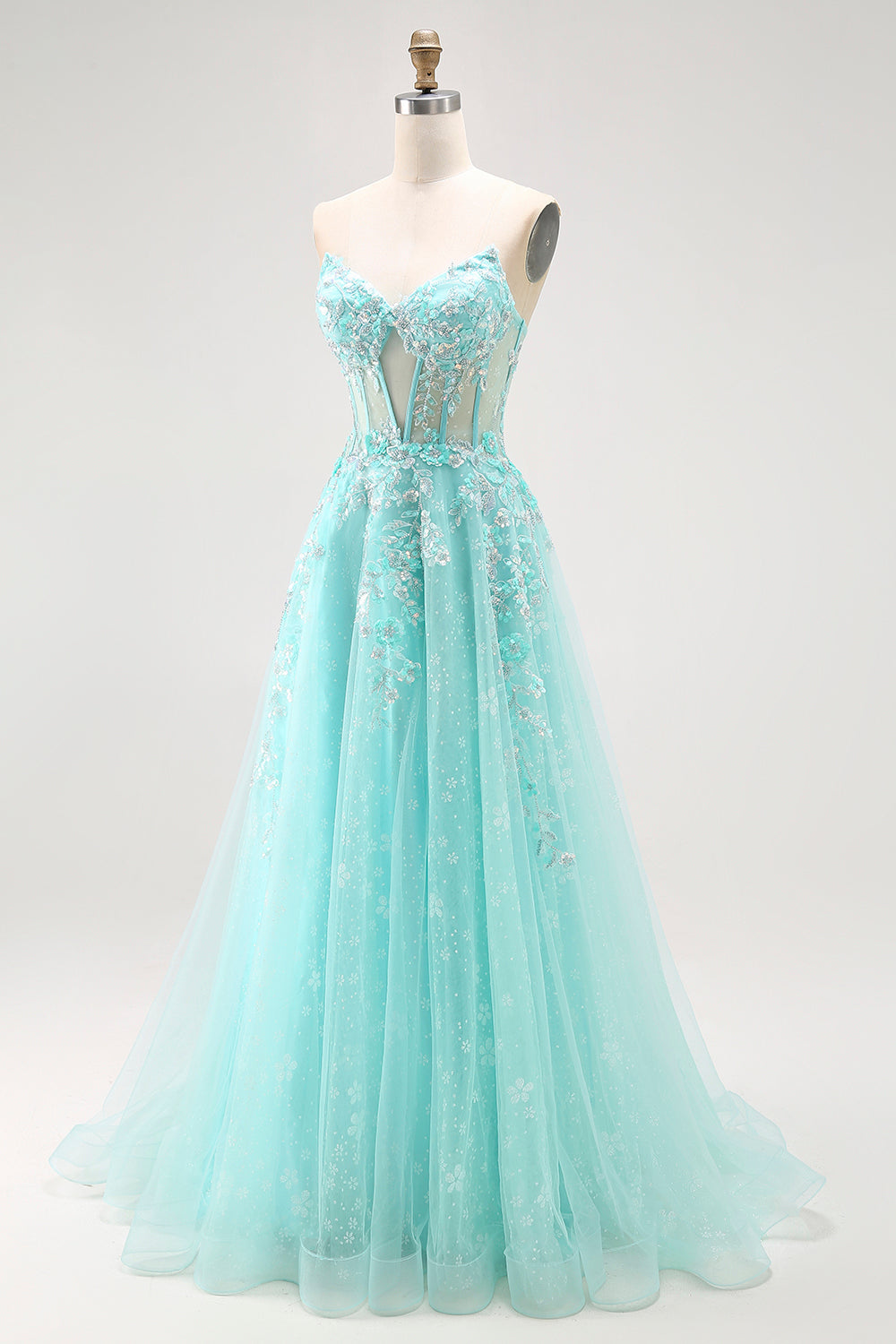 Sparkly Green Corset A Line Long Prom Dress with Lace