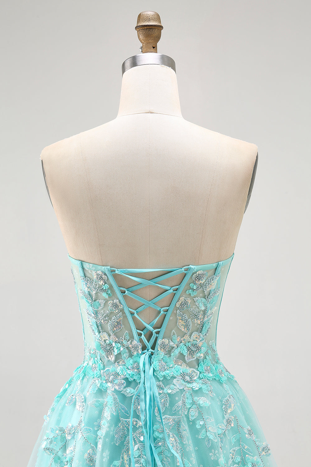 Sparkly Green Corset A Line Long Prom Dress with Lace