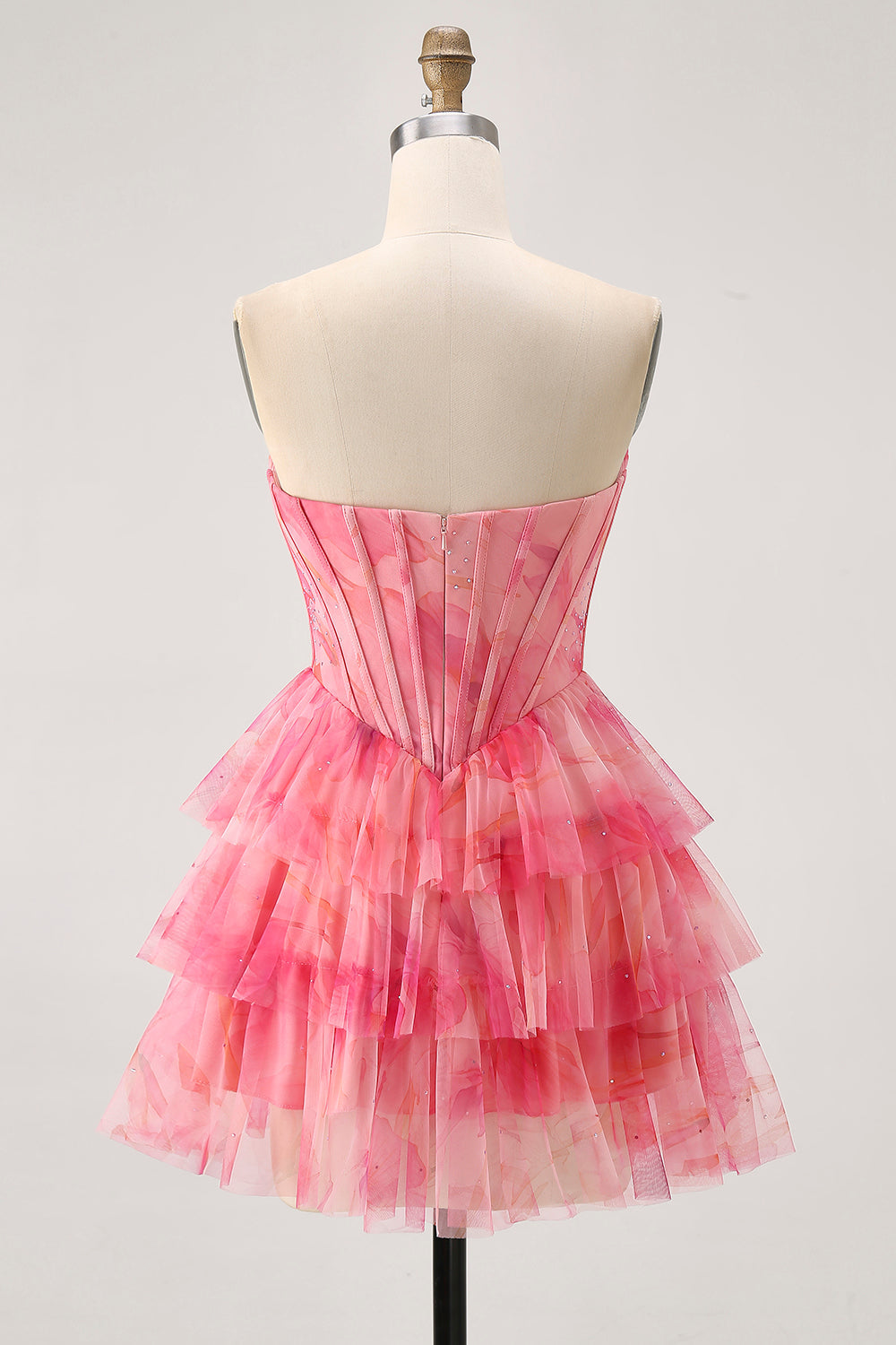 Sparkly Red Corset Beaded Short Tiered Homecoming Dress with Ruffles