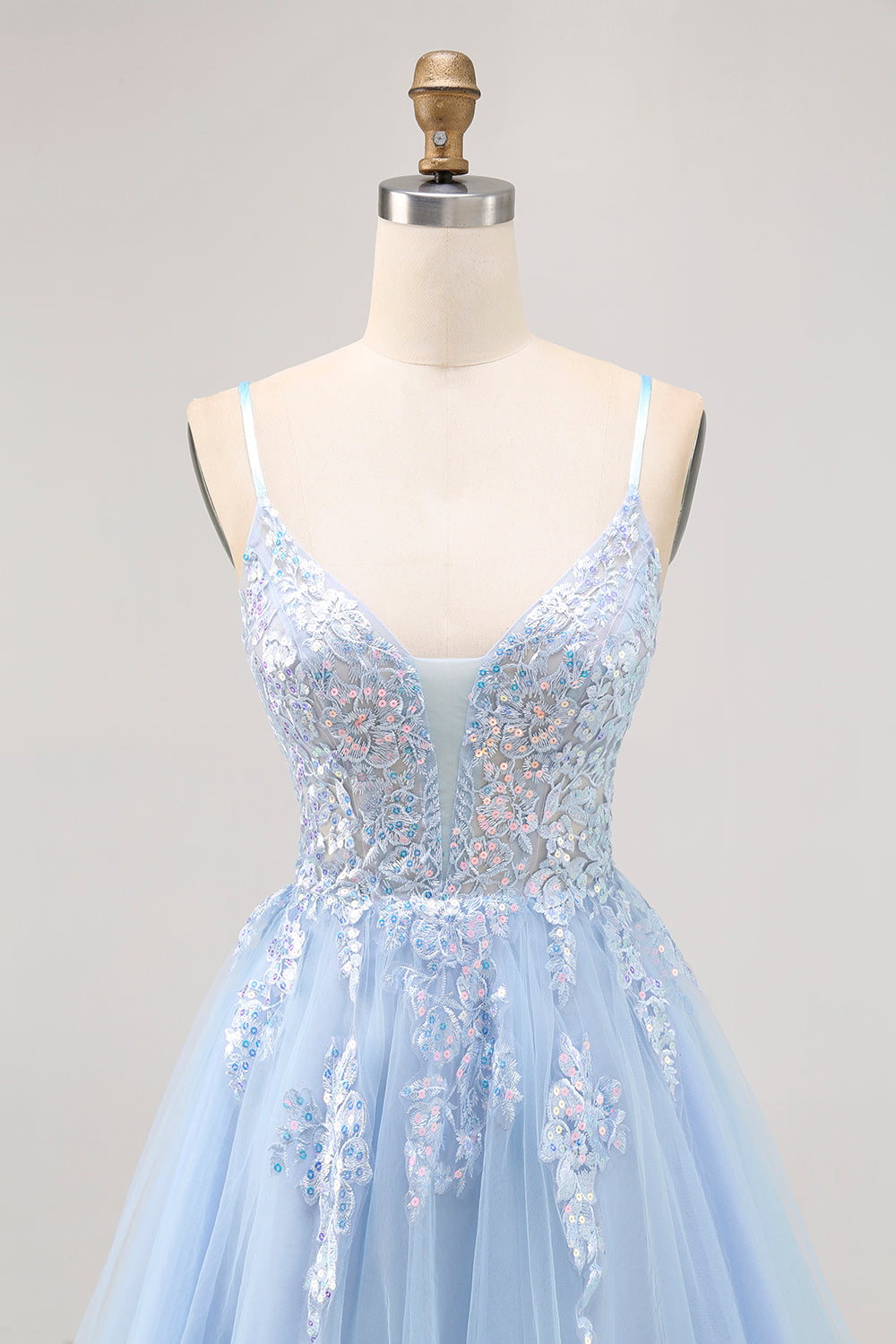 Sparkly Blue Tulle A Line Short Homecoming Dress with Appliques