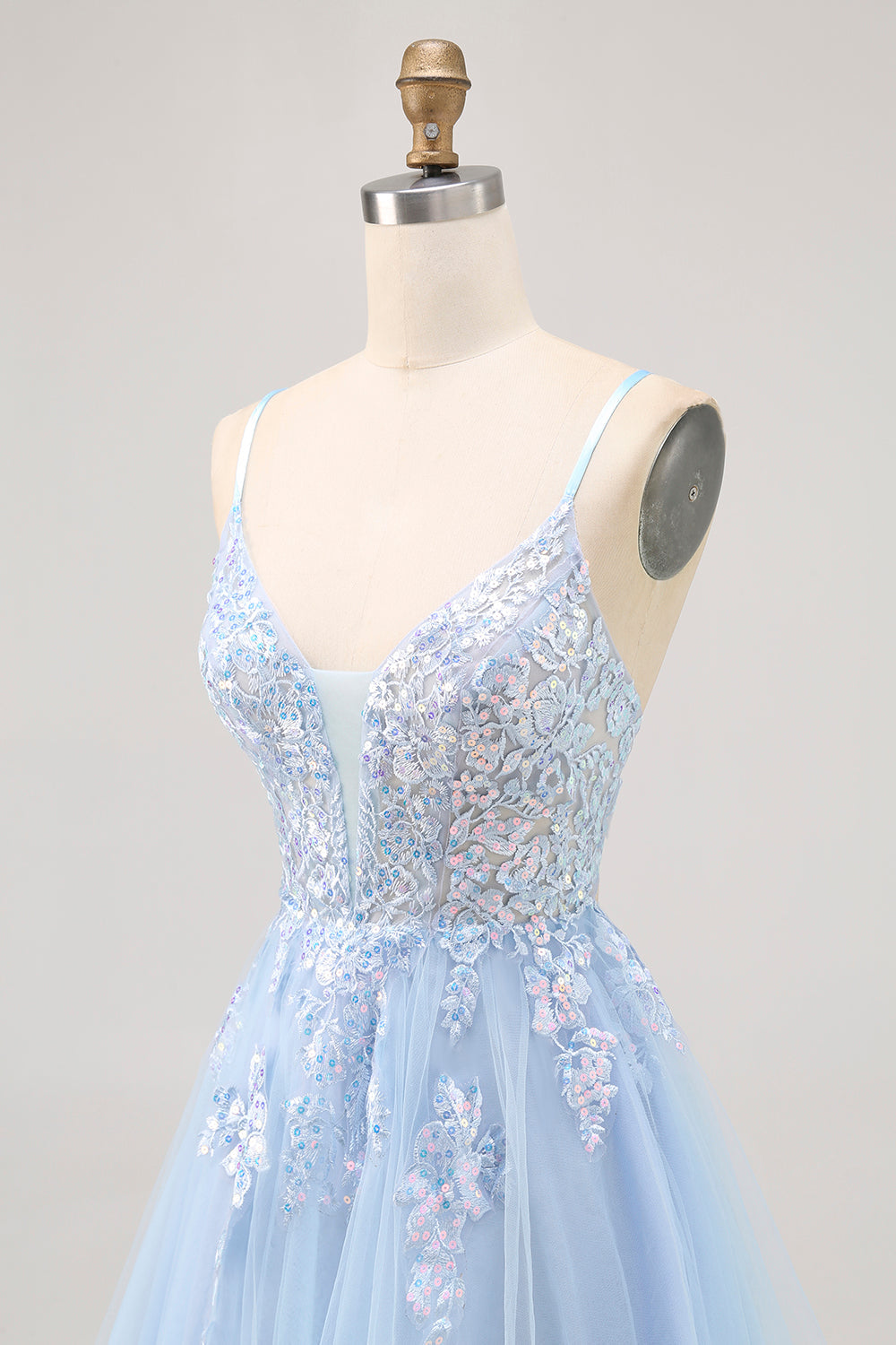 Sparkly Blue Tulle A Line Short Homecoming Dress with Appliques
