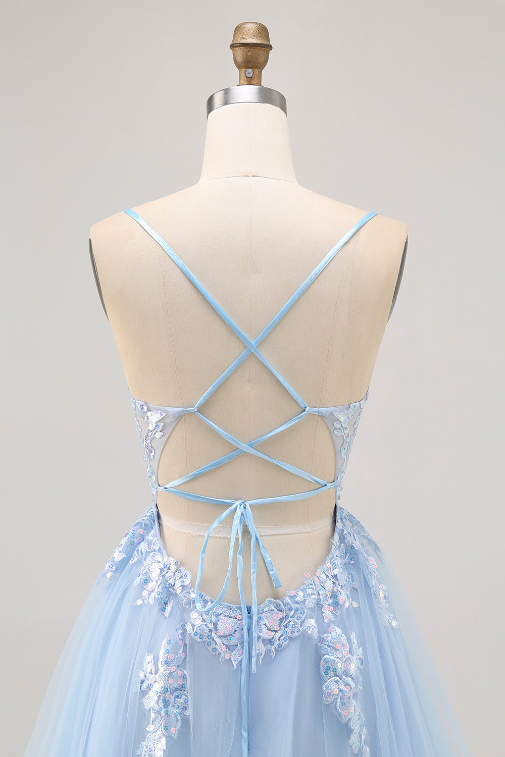 Sparkly Blue Tulle A Line Short Homecoming Dress with Appliques