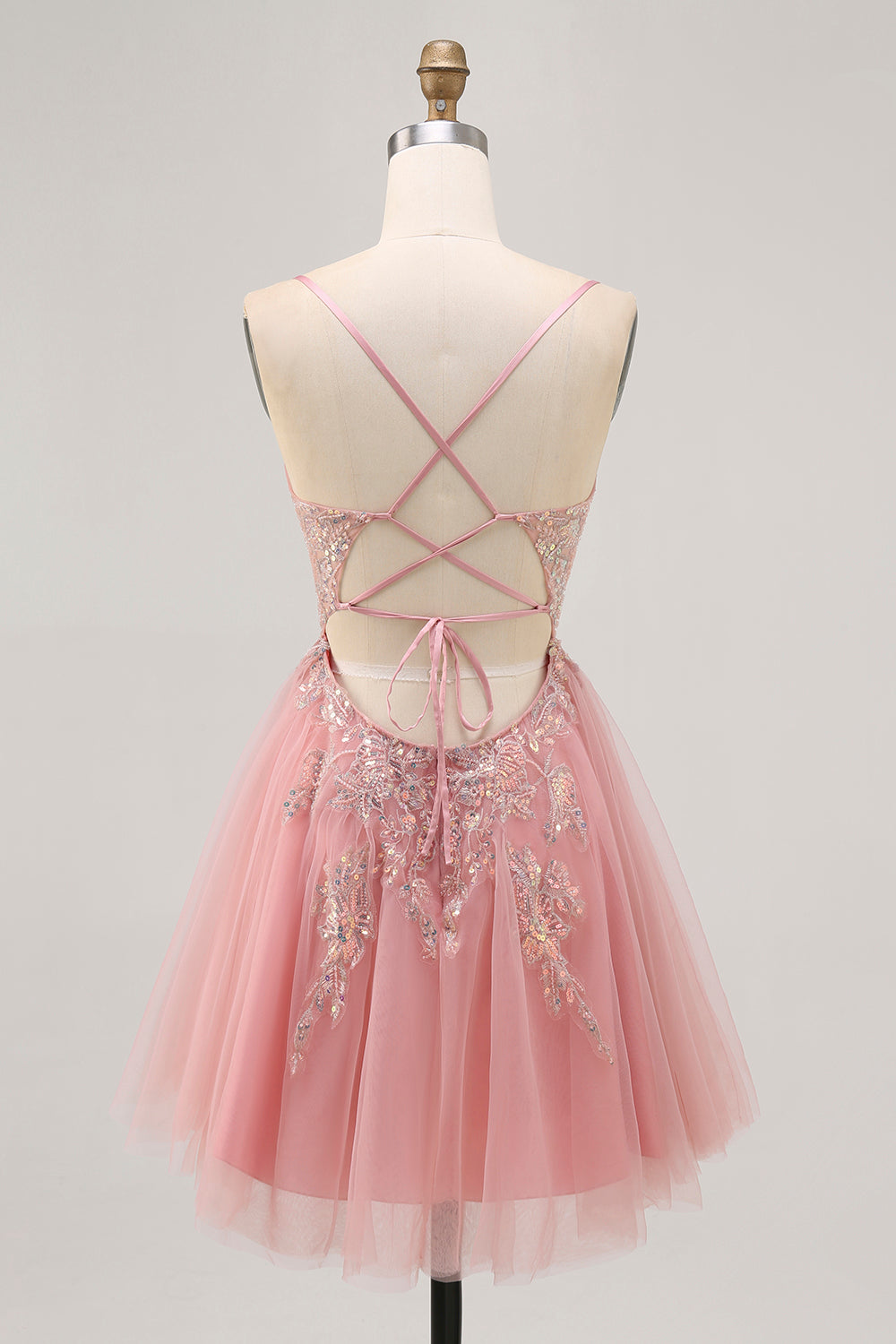Sparkly Blush Beaded Tulle A Line Short Homecoming Dress
