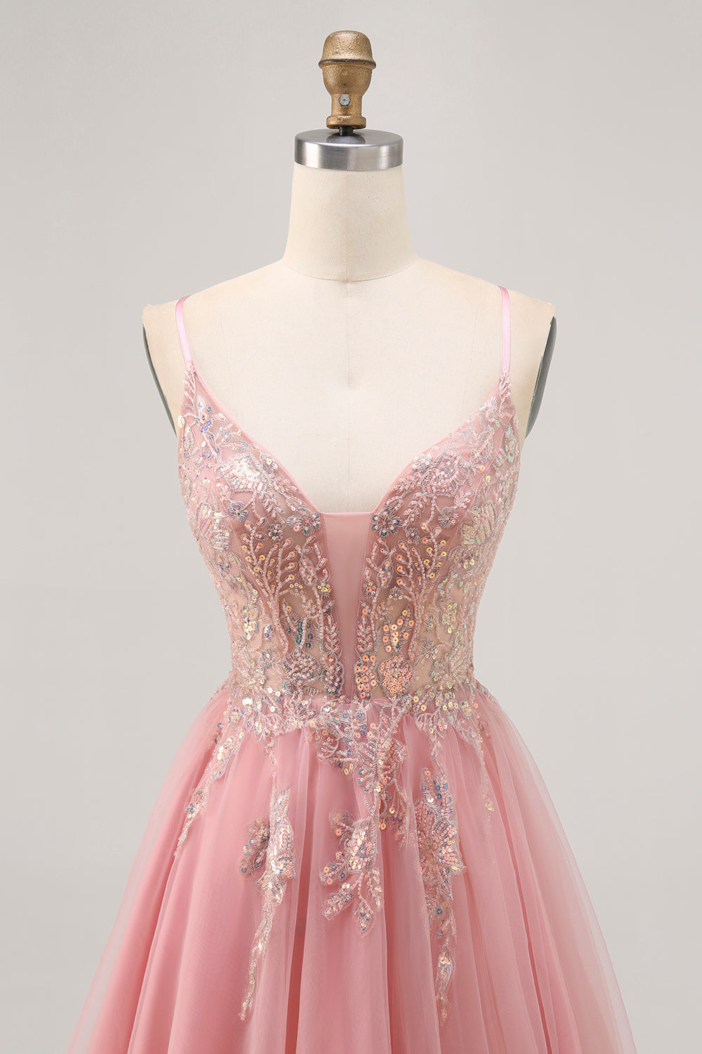 Sparkly Blush Beaded Tulle A Line Short Homecoming Dress