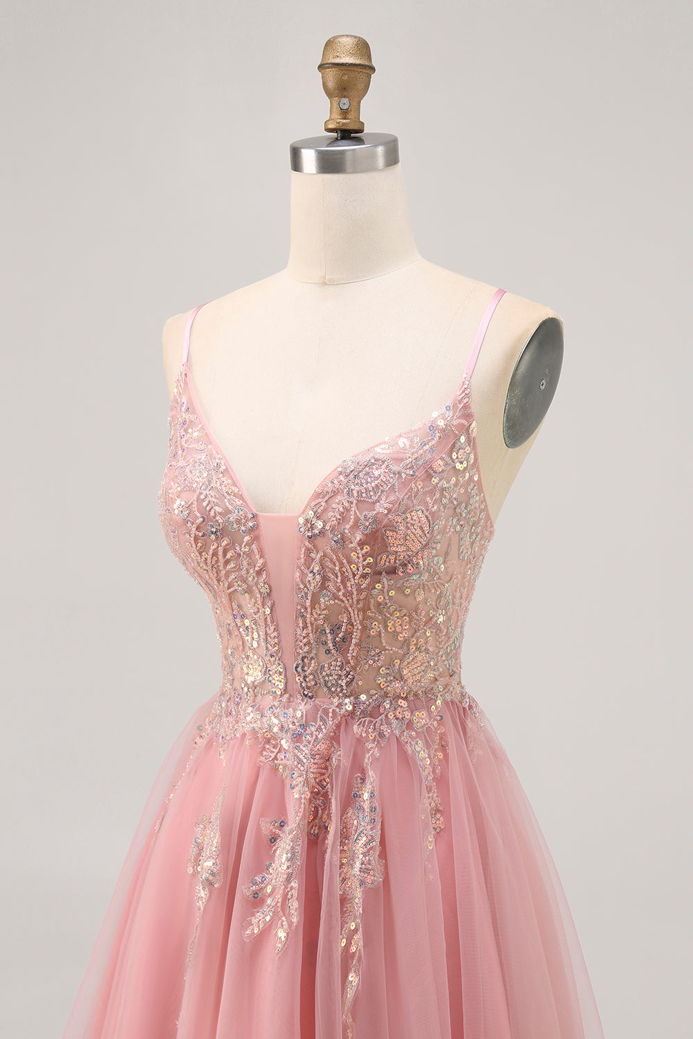 Sparkly Blush Beaded Tulle A Line Short Homecoming Dress