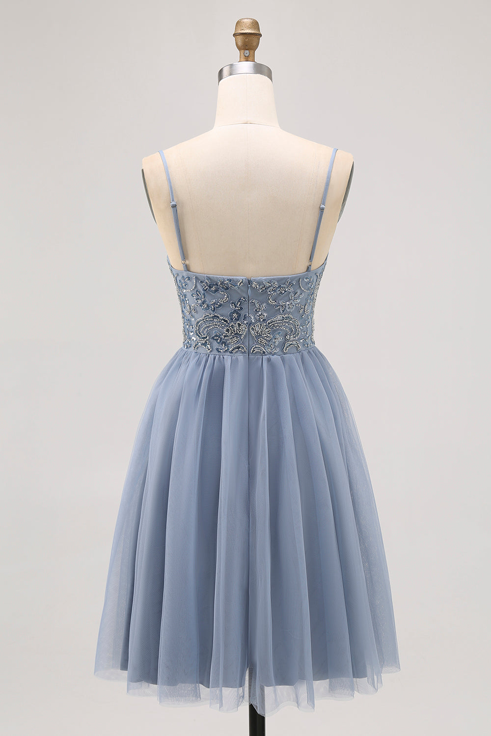 Sparkly Grey Blue Tulle A Line Short Homecoming Dress with Beading