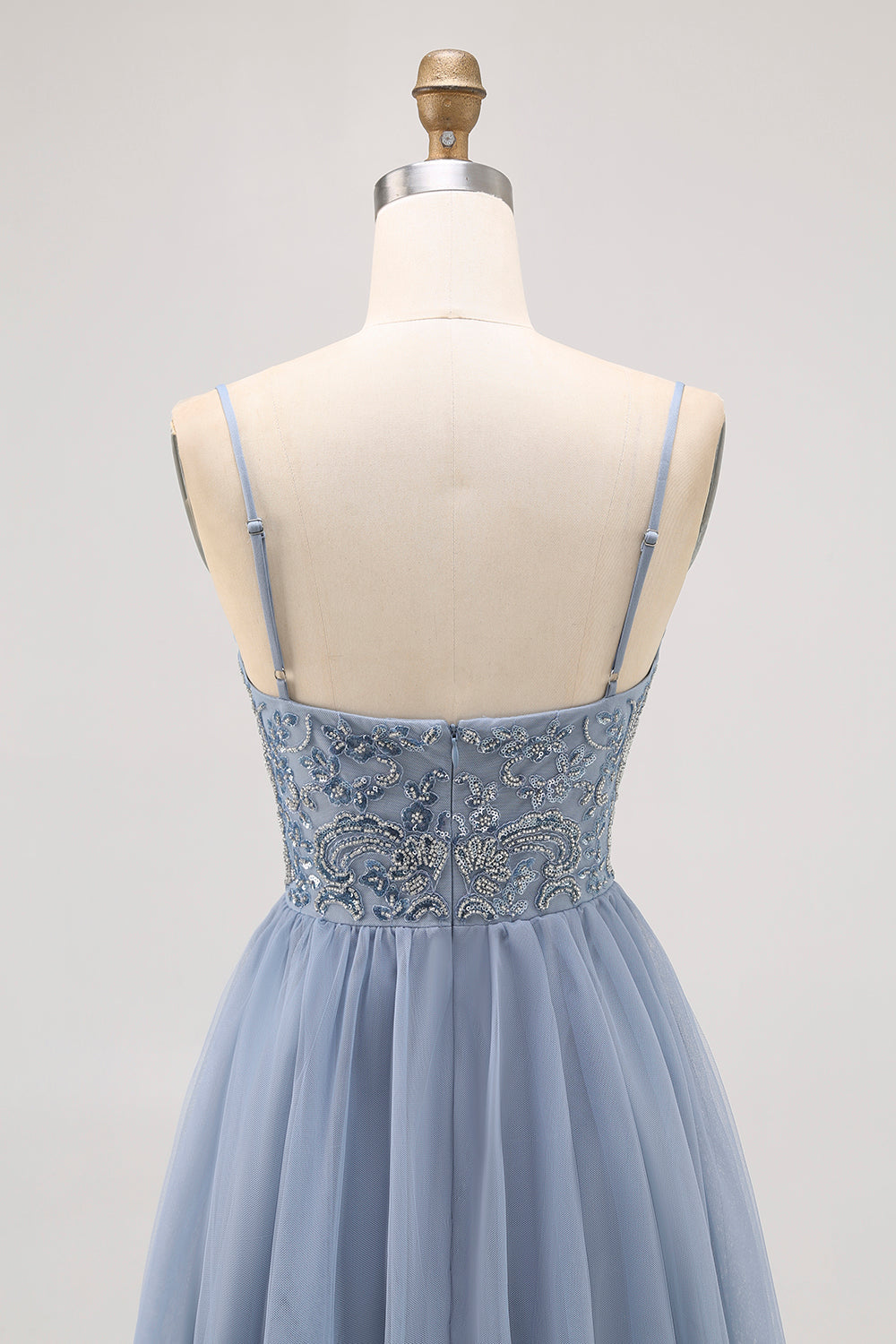 Sparkly Grey Blue Tulle A Line Short Homecoming Dress with Beading