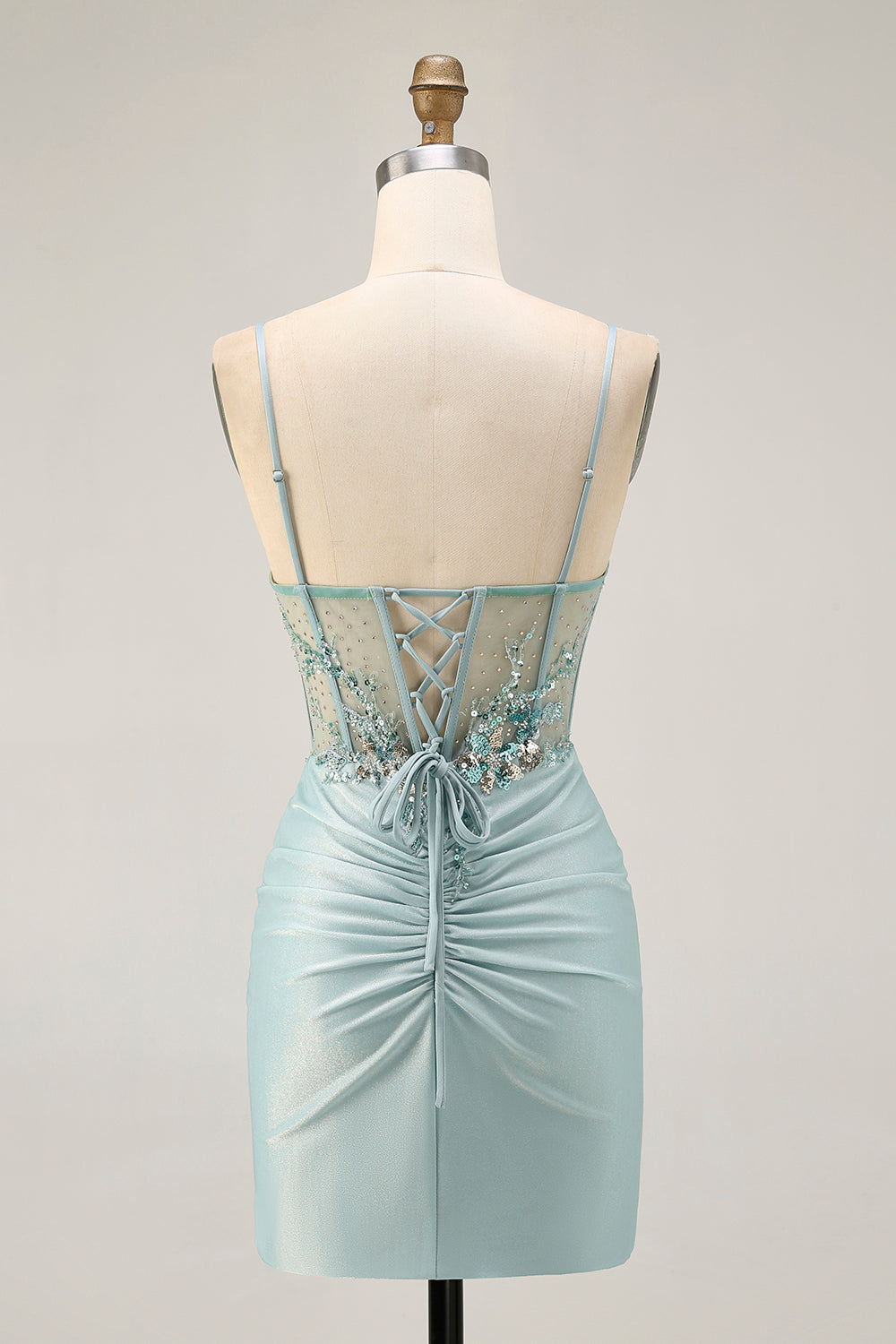 Sparkly Grey Green Corset Tight Short Homecoming Dress with Beading