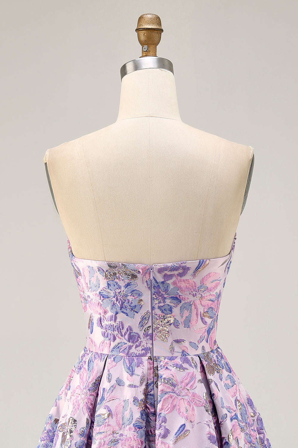 Lilac Floral Strapless Ruched Short Homecoming Dress