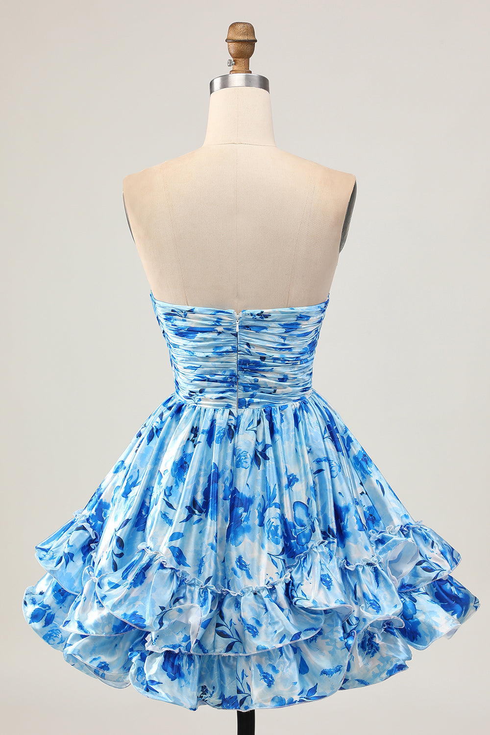 Blue Floral Sweetheart Short Homecoming Dress with Ruffles