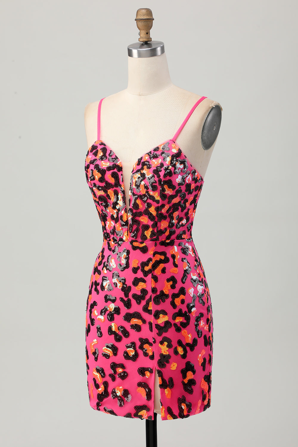 Sparkly Fuchsia Leopard Sequin Tight Short Homecoming Dress