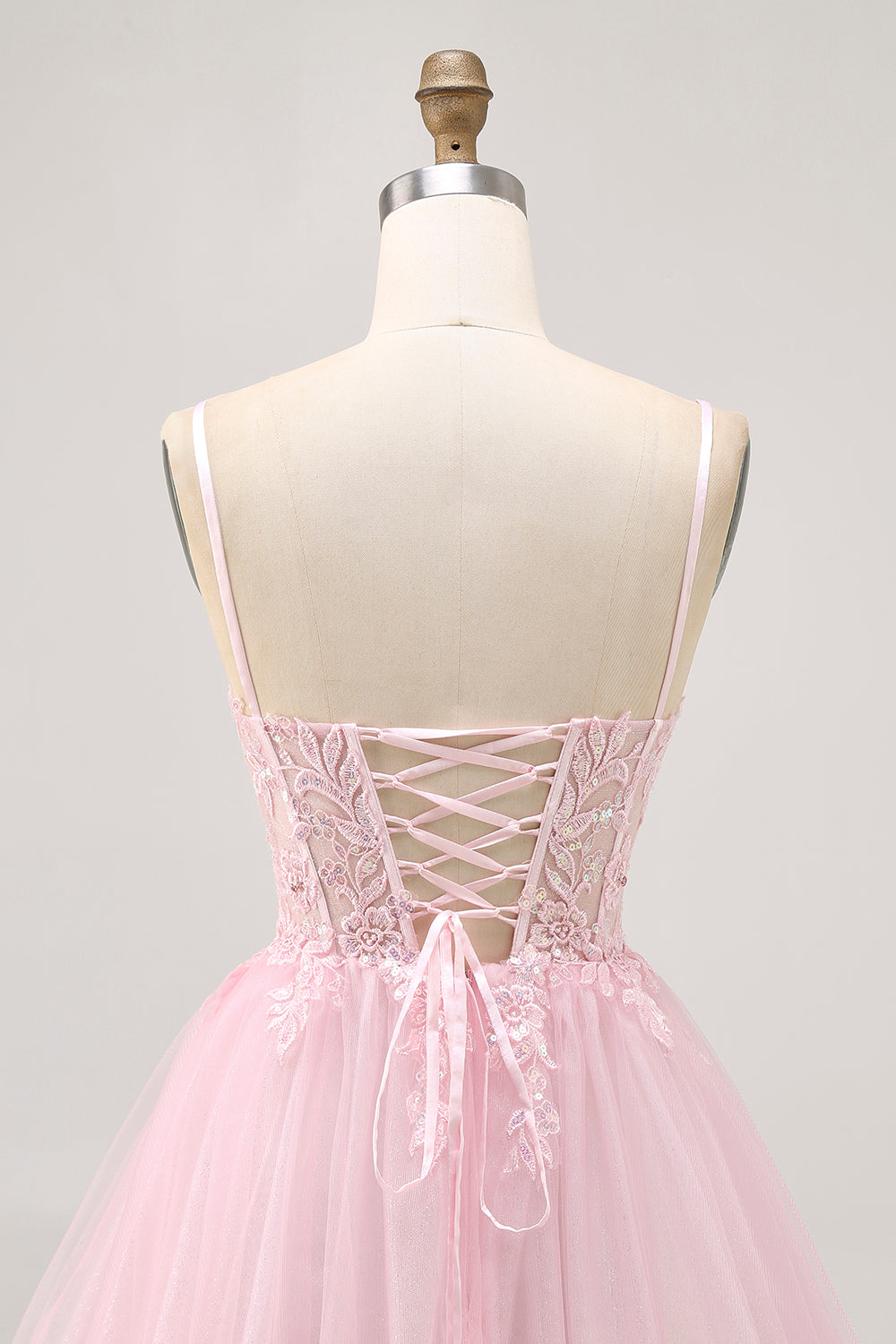 Sparkly Pink A Line Corset Short Homecoming Dress with Lace