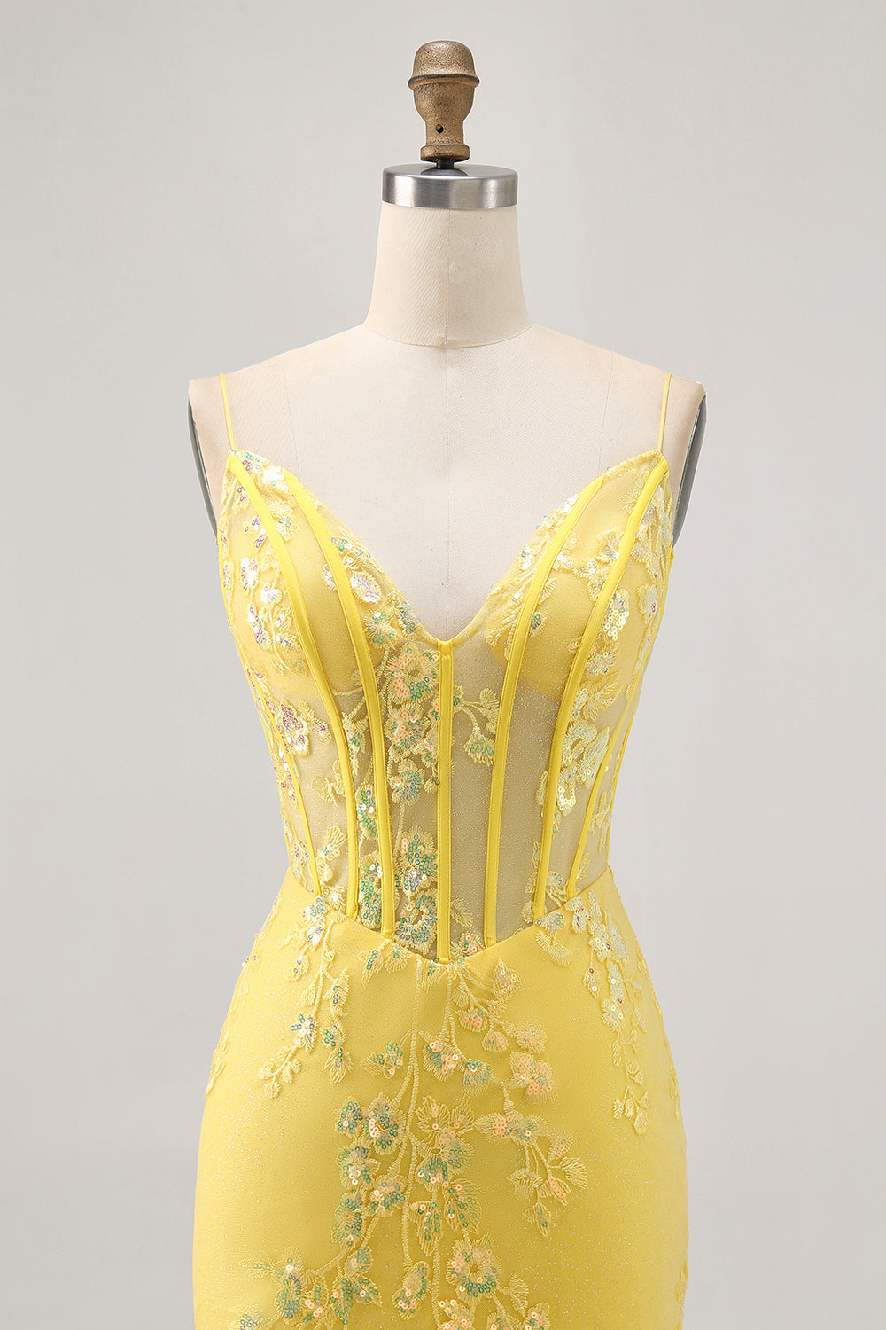 Sparkly Yellow Corset Floral Tight Short Homecoming Dress with Sequins
