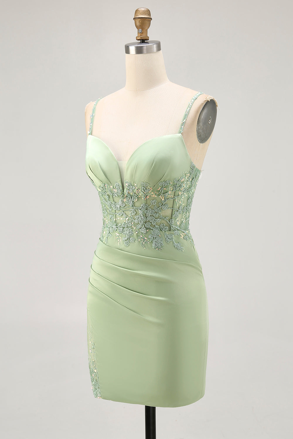 Sparkly Matcha Tight Short Corset Homecoming Dress with Lace
