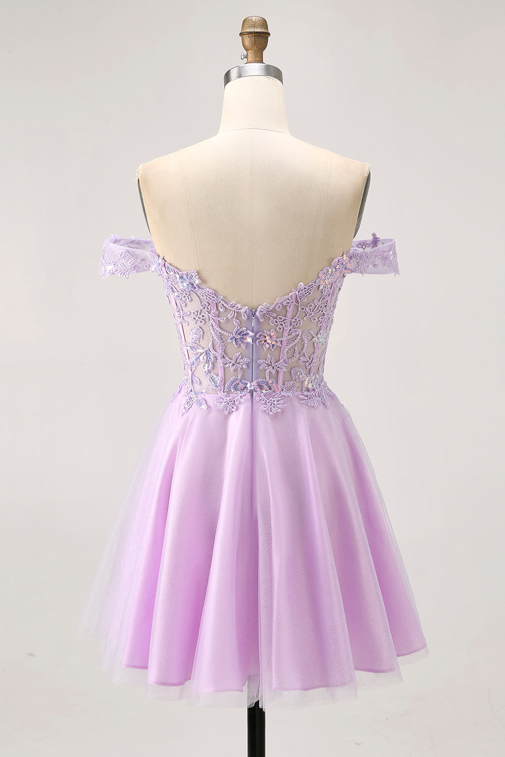 Glitter Lilac A Line Short Corset Homecoming Dress with Appliques