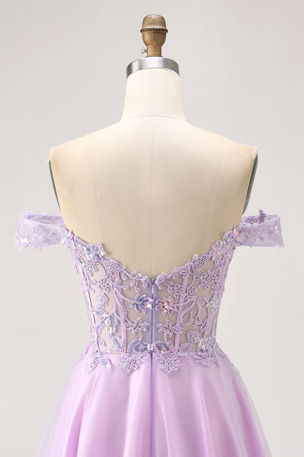 Glitter Lilac A Line Short Corset Homecoming Dress with Appliques