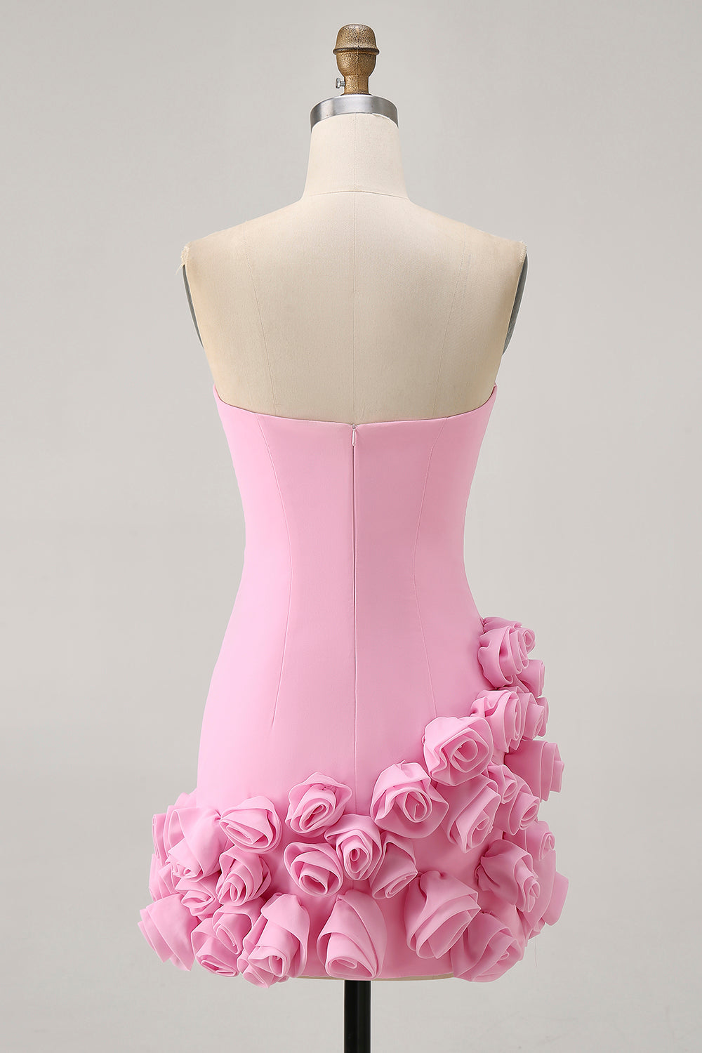 Pink Strapless Satin Tight Short Homecoming Dress with 3D Flowers