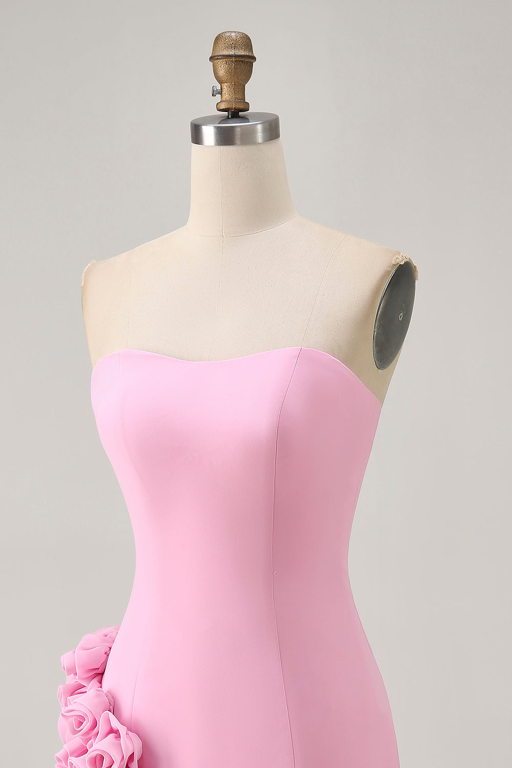 Pink Strapless Satin Tight Short Homecoming Dress with 3D Flowers