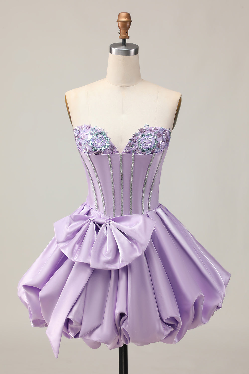 Sparkly Purple Corset Beaded Sweetheart Short Homecoming Dress with Bow