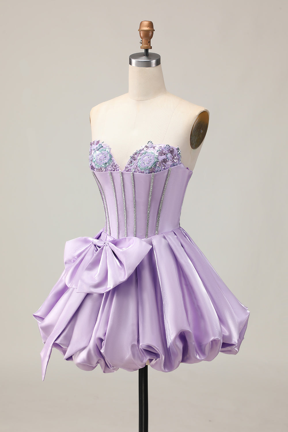 Sparkly Purple Corset Beaded Sweetheart Short Homecoming Dress with Bow