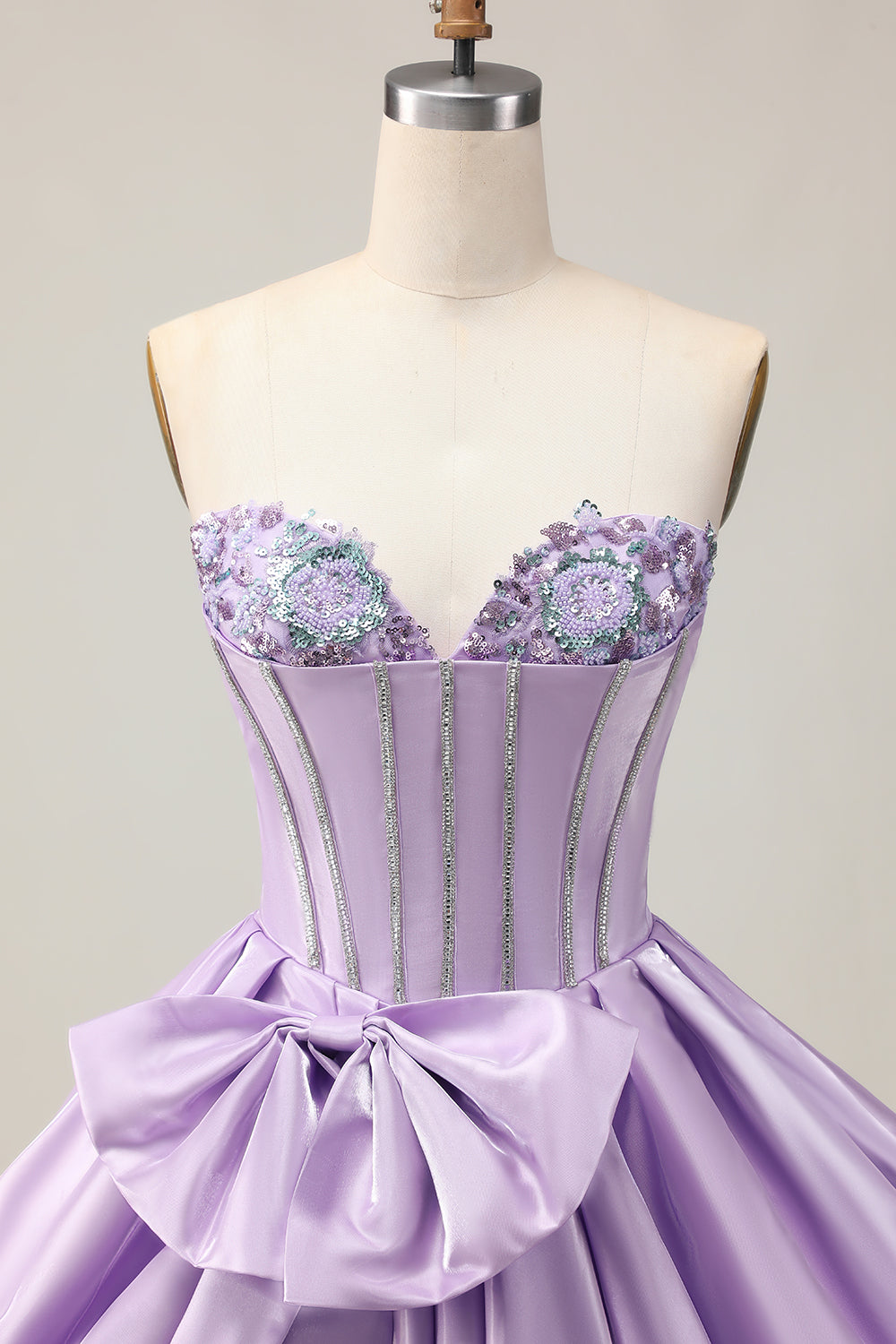 Sparkly Purple Corset Beaded Sweetheart Short Homecoming Dress with Bow