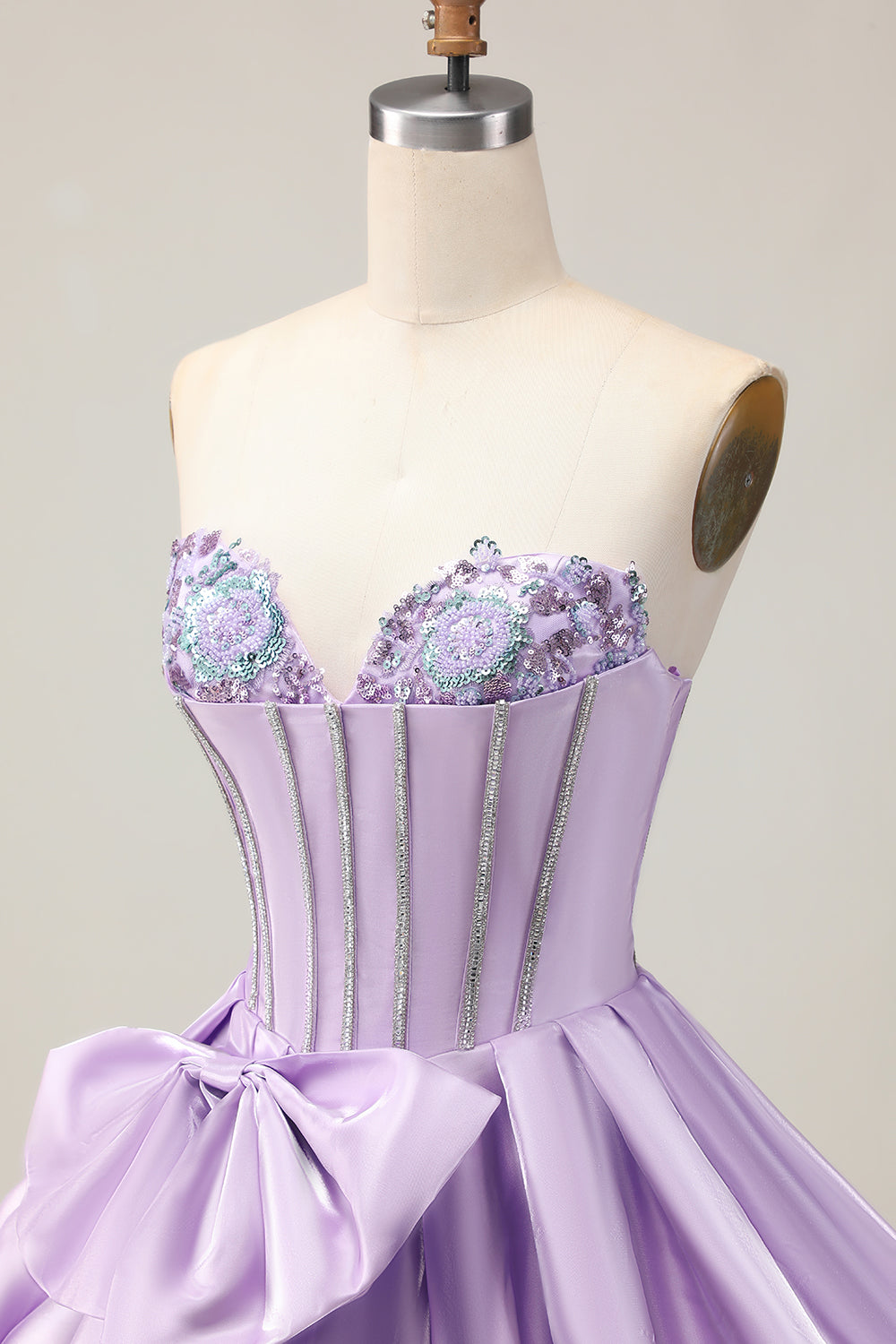 Sparkly Purple Corset Beaded Sweetheart Short Homecoming Dress with Bow