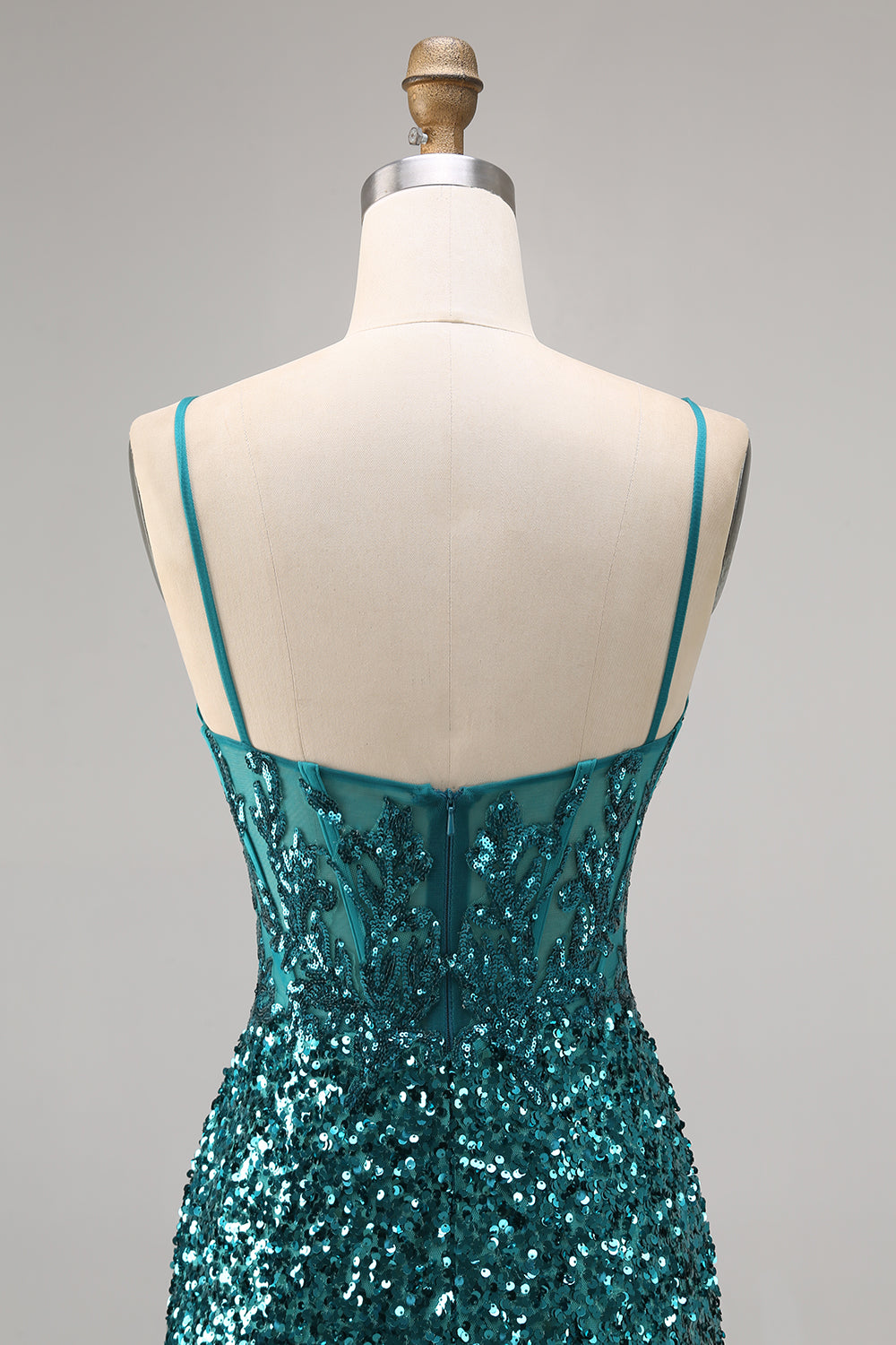 Sparkly Peacock Green Sequins Spaghetti Straps Short Homecoming Dress