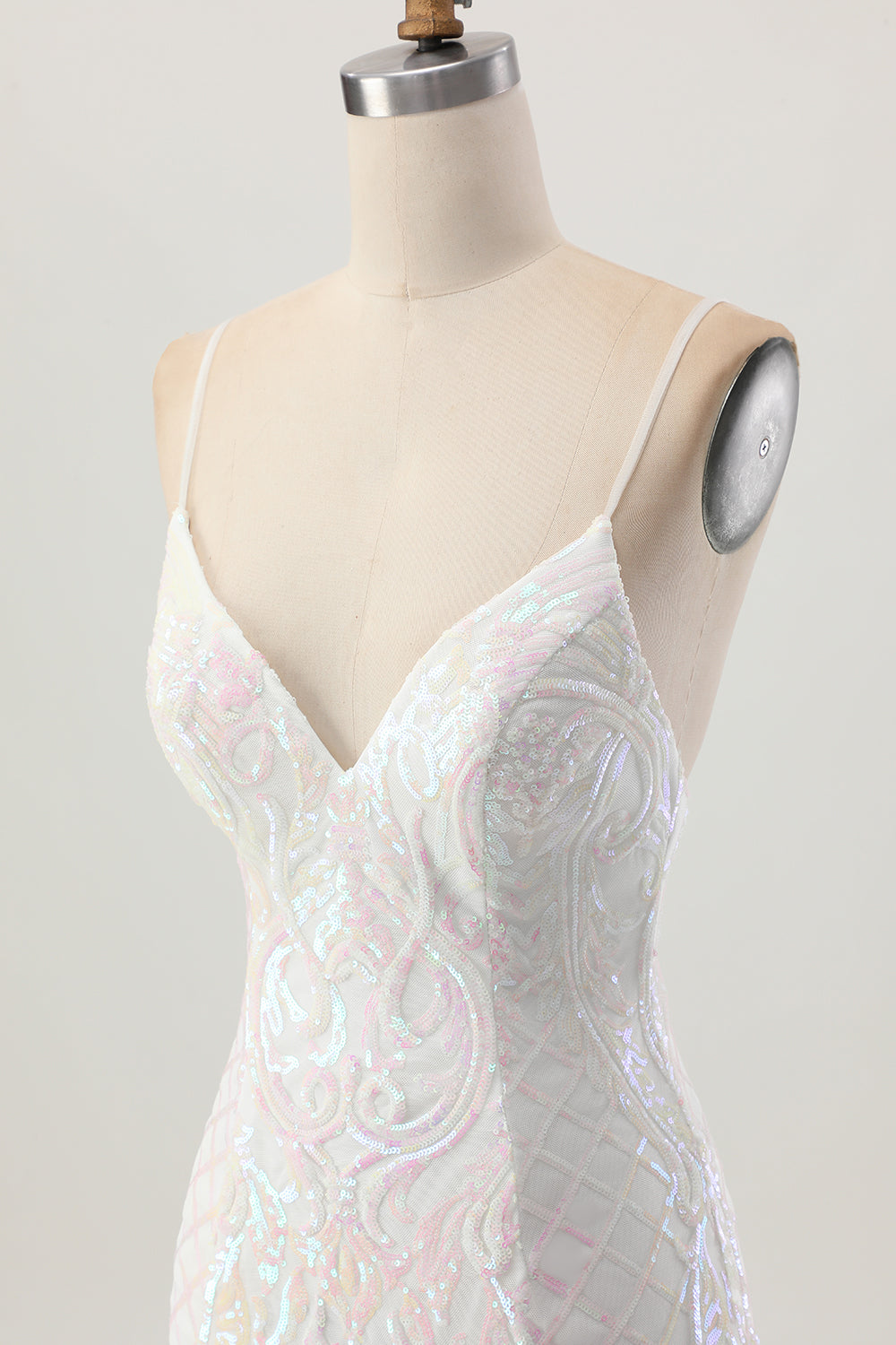 Sparkly White Spaghetti Straps Sequin Short Homecoming Dress