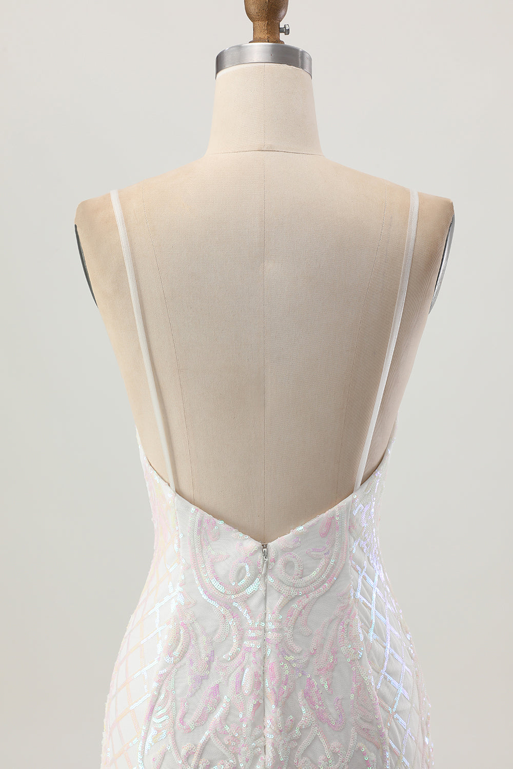 Sparkly White Spaghetti Straps Sequin Short Homecoming Dress