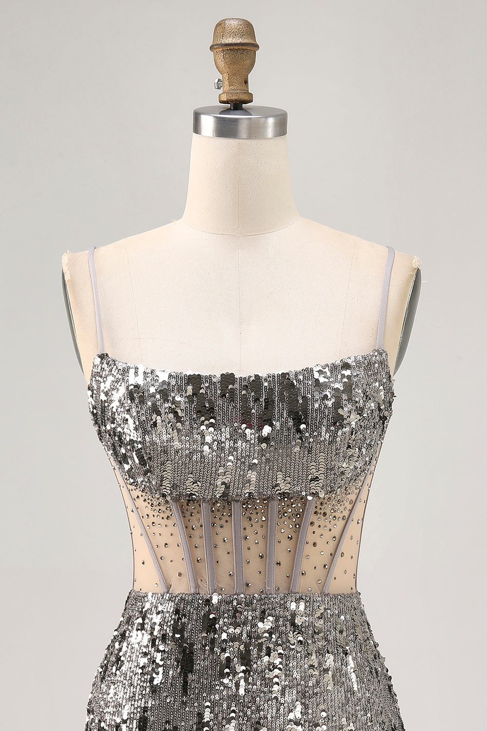 Sparkly Steel Grey Sequin Tight Short Corset Homecoming Dress