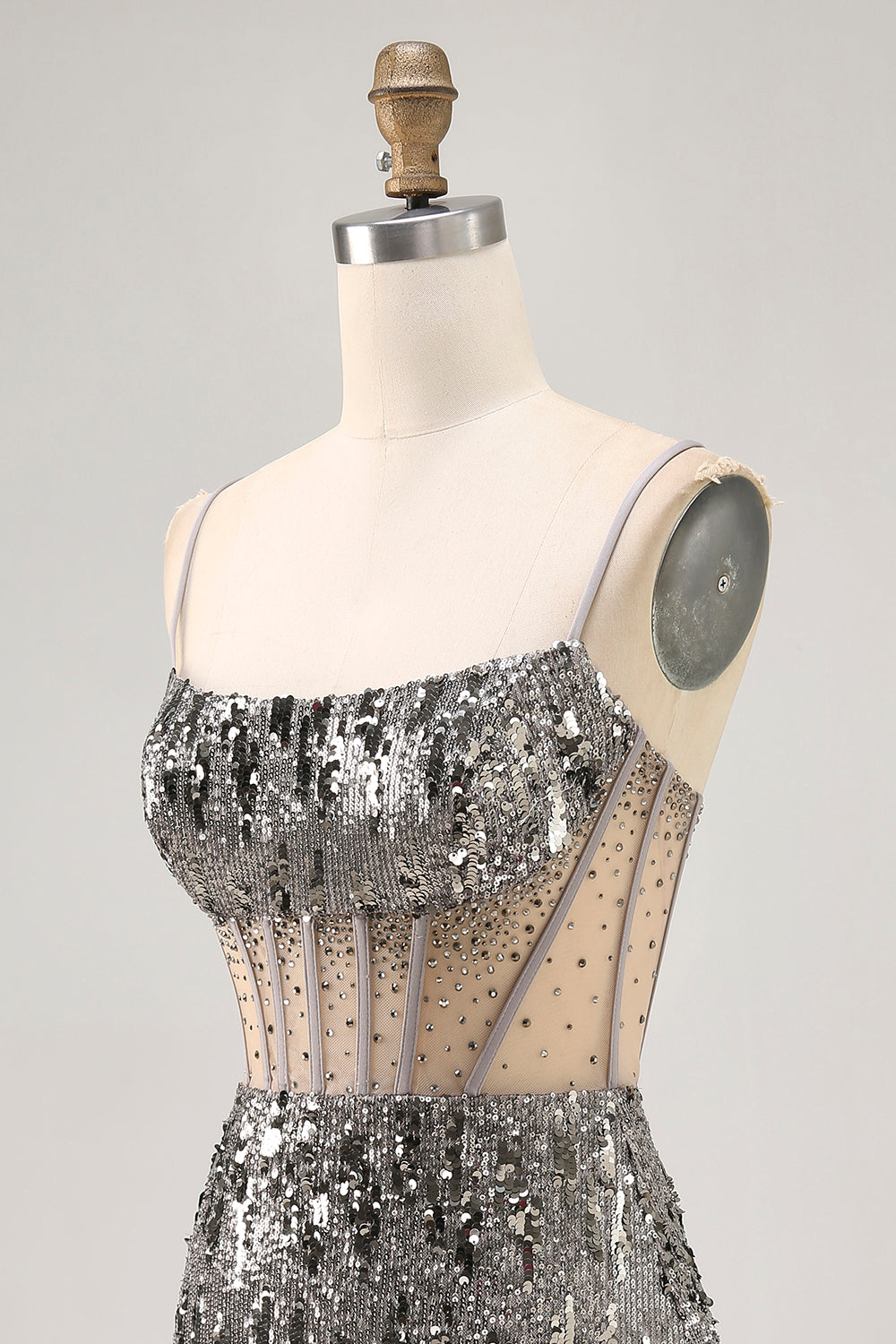 Sparkly Steel Grey Sequin Tight Short Corset Homecoming Dress