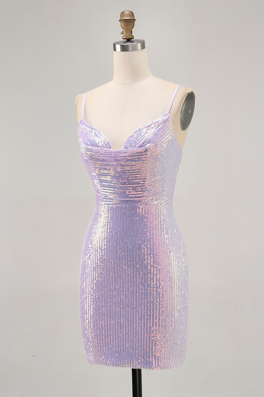 Lilac Bodycon Sequins Short Spaghetti Straps Homecoming Dress