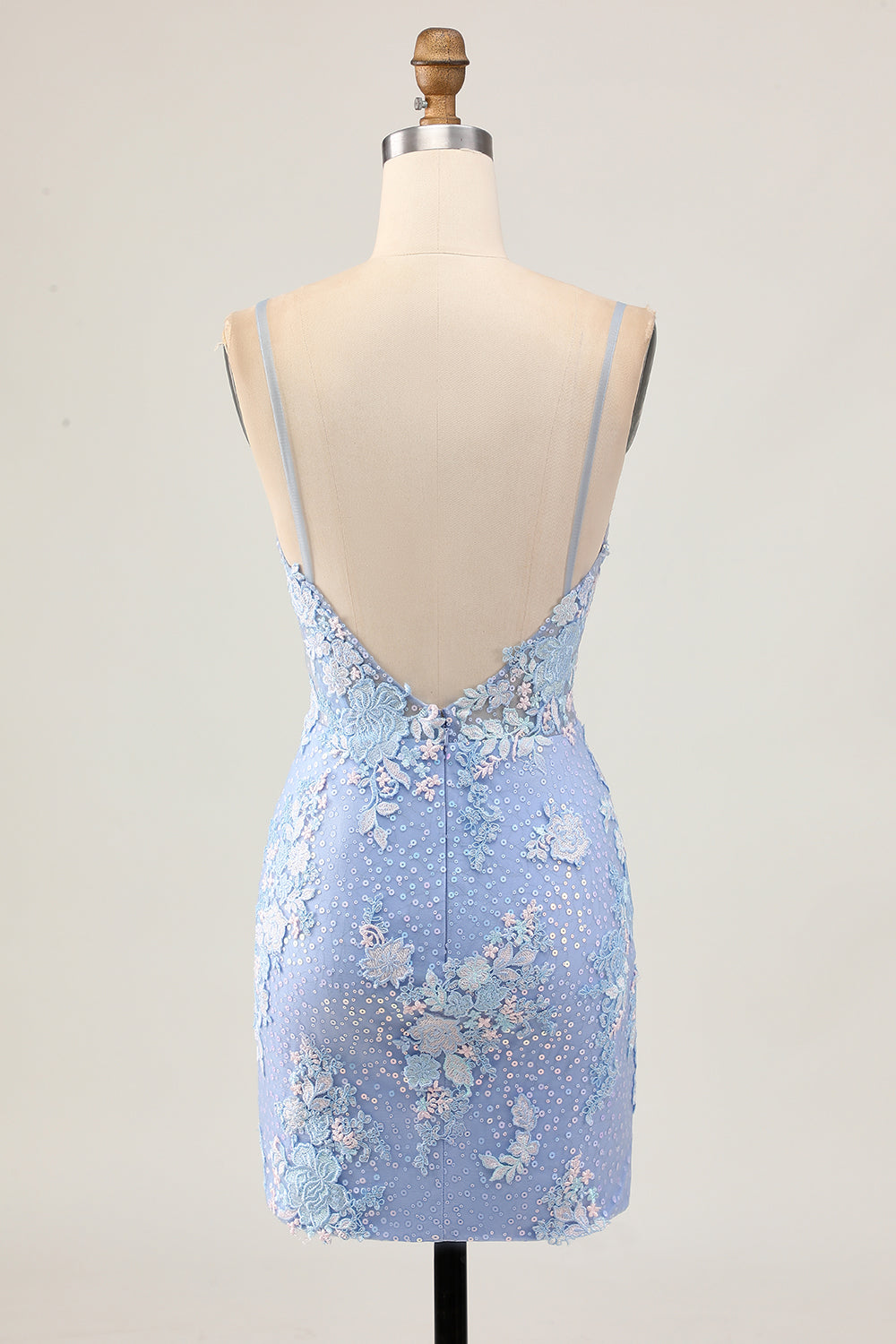 Sparkly Light Blue Floral Tight Short Corset Homecoming Dress with Appliques