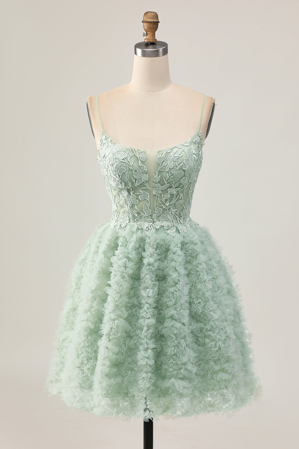 Sage Green Ruffled Short Corset Homecoming Dress with Lace