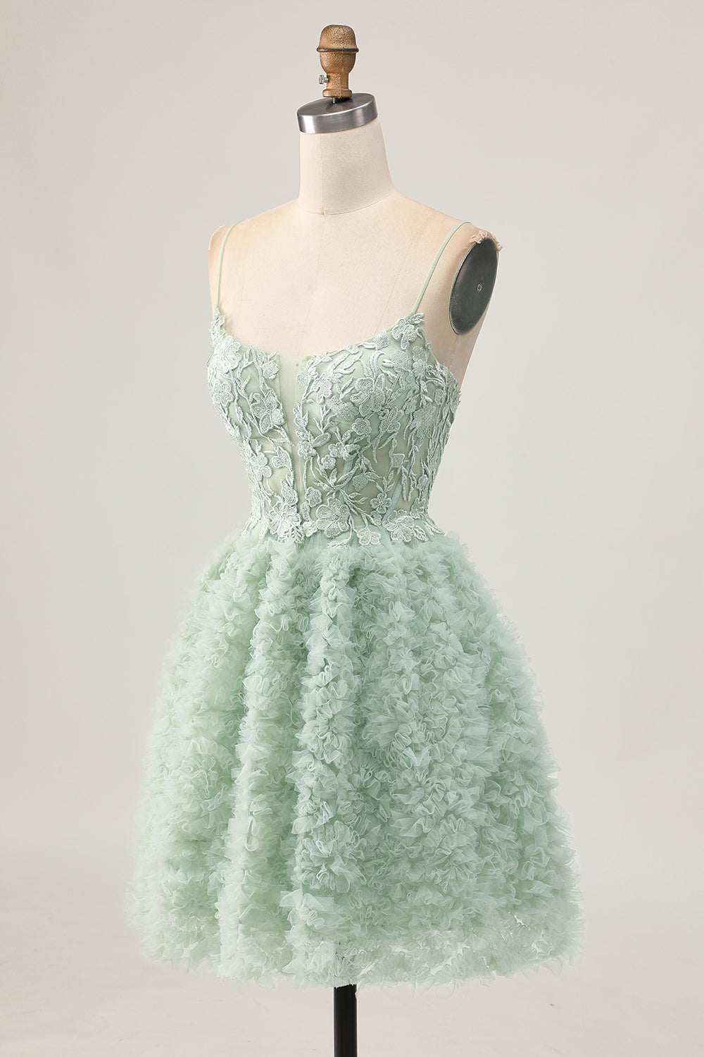Sage Green Ruffled Short Corset Homecoming Dress with Lace